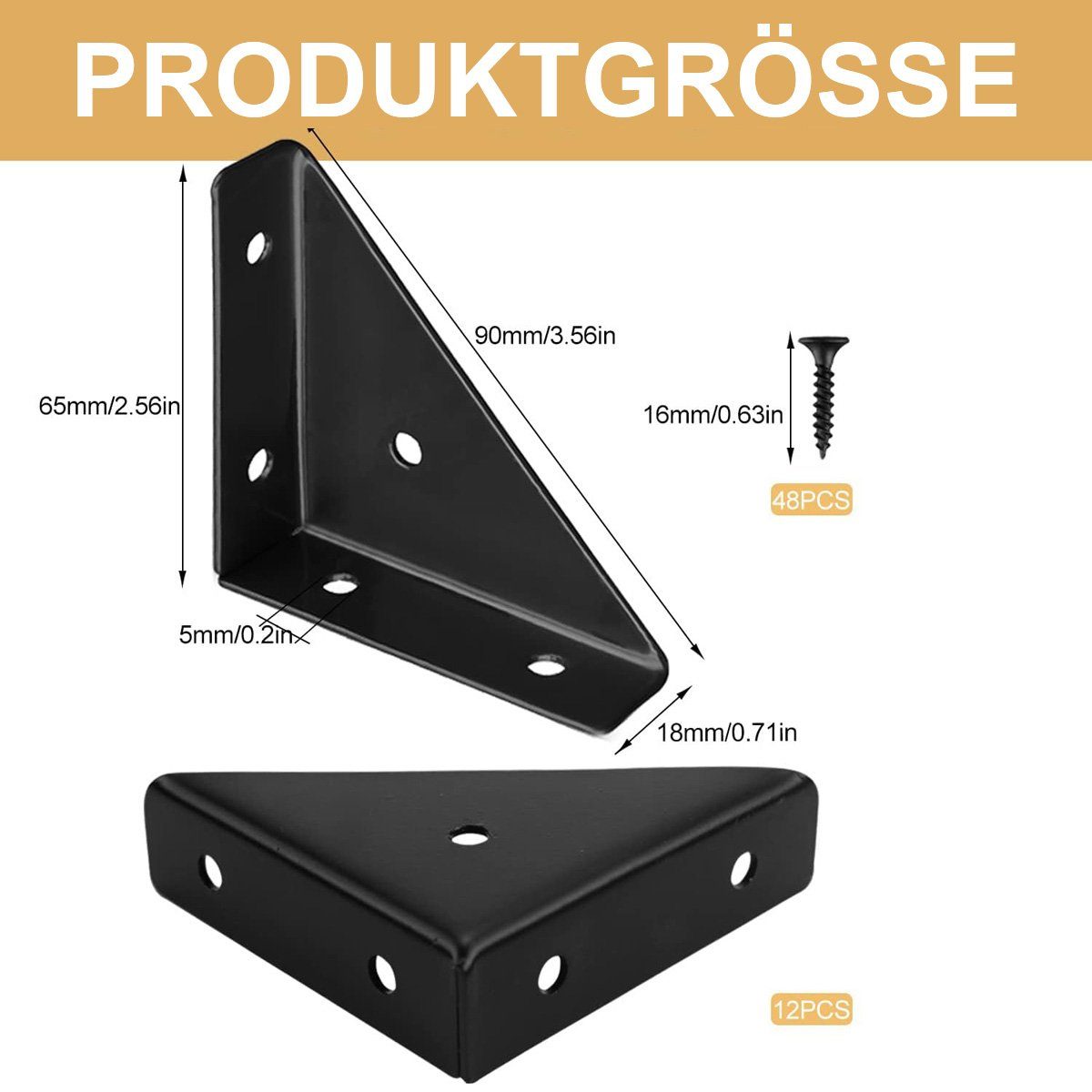 götäzer Winkelverbinder Winkelklammern aus Metall, schwarz, 12 Stück, Stahlklammern, (1-St), 90°-Winkelverbinder Winkelzubehör-Verbindungshalterung
