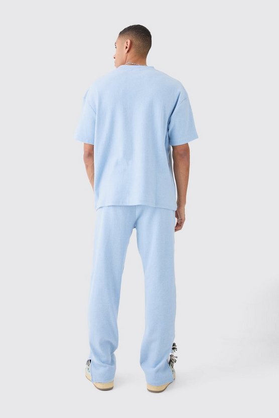 Geripptes Ottoman T-Shirt & Jogginghose mit geteiltem Saum
