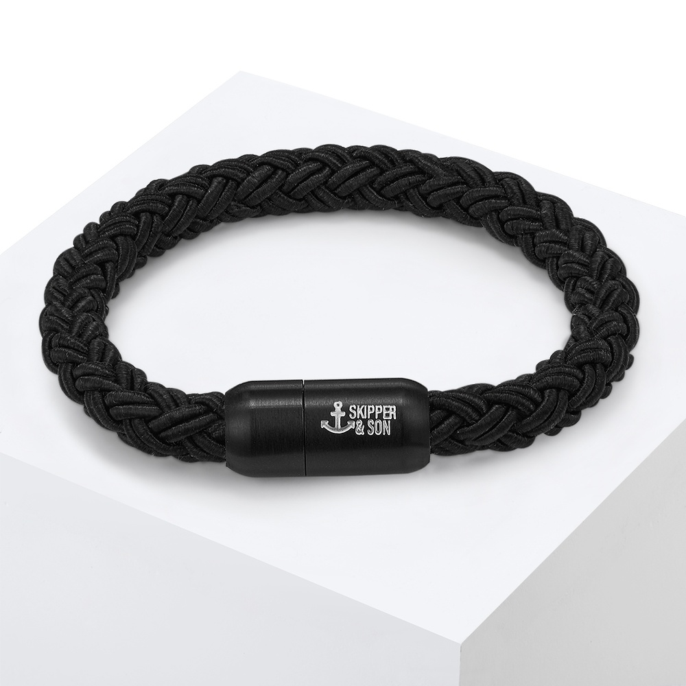 Skipper & Son Bracelet en acier inoxydable Nylon en Noir Bracelet
