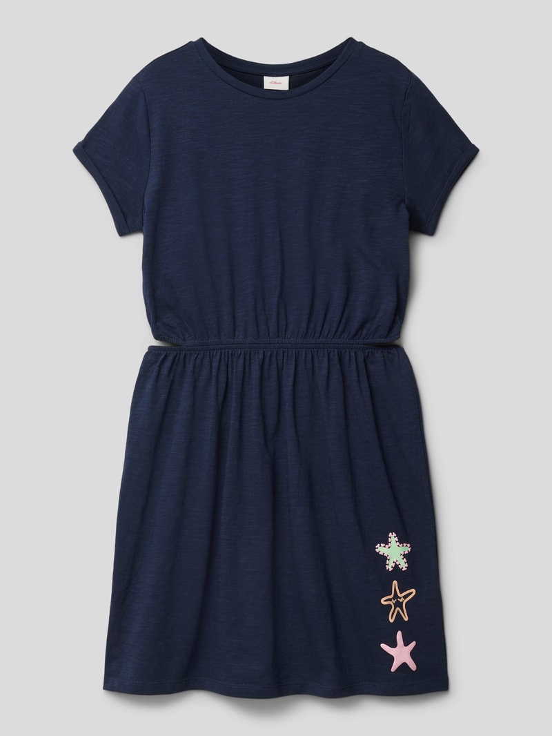 Kleid mit Motiv-Prints und Cut Outs in marineblau
