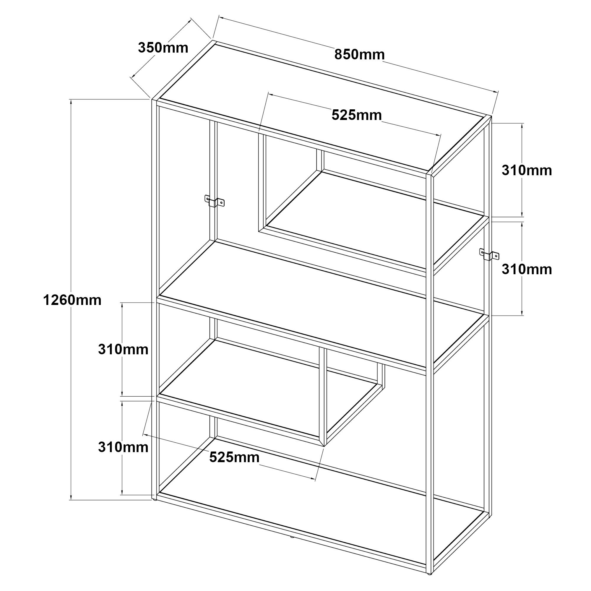 en.casa Bücherregal, Sievi Standregal mit 4 Ablagen aus Stahl 126 x 85 x 35 cm Schwarz