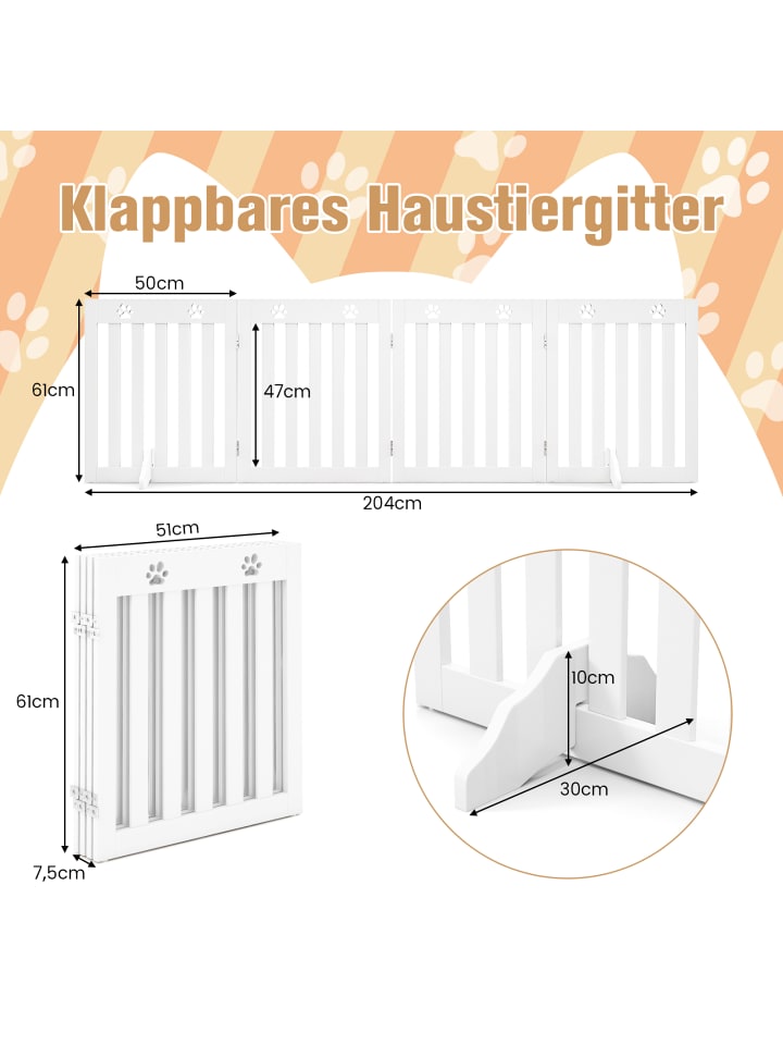 COSTWAY Absperrgitter Hunde 4 Paneelen 60cm in Weiß günstig kaufen onesize