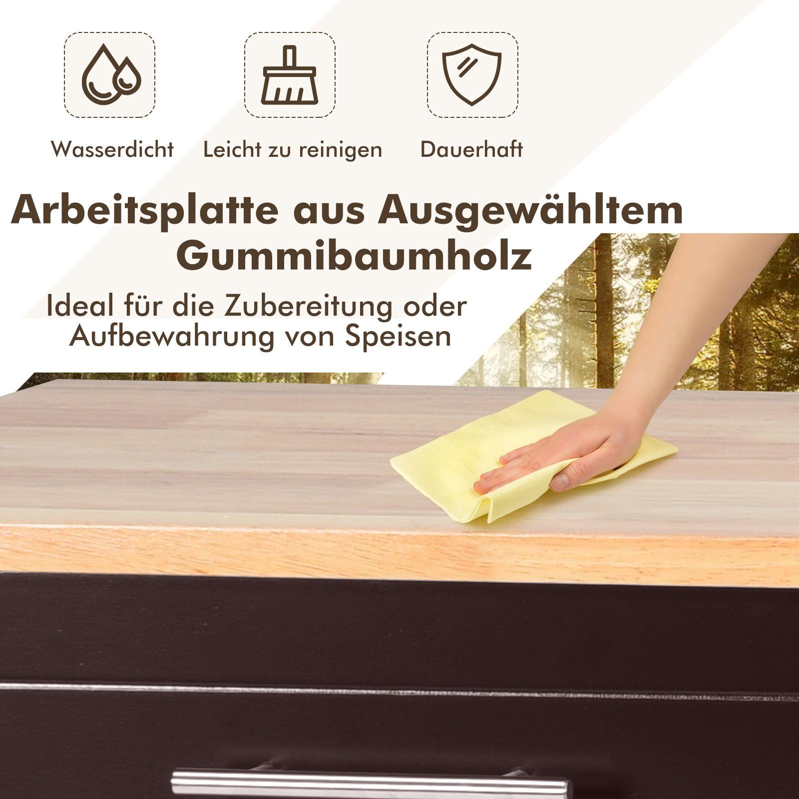 COSTWAY Küchenwagen, mit Arbeitsplatte, Schubladen & verstellbaren Regalen