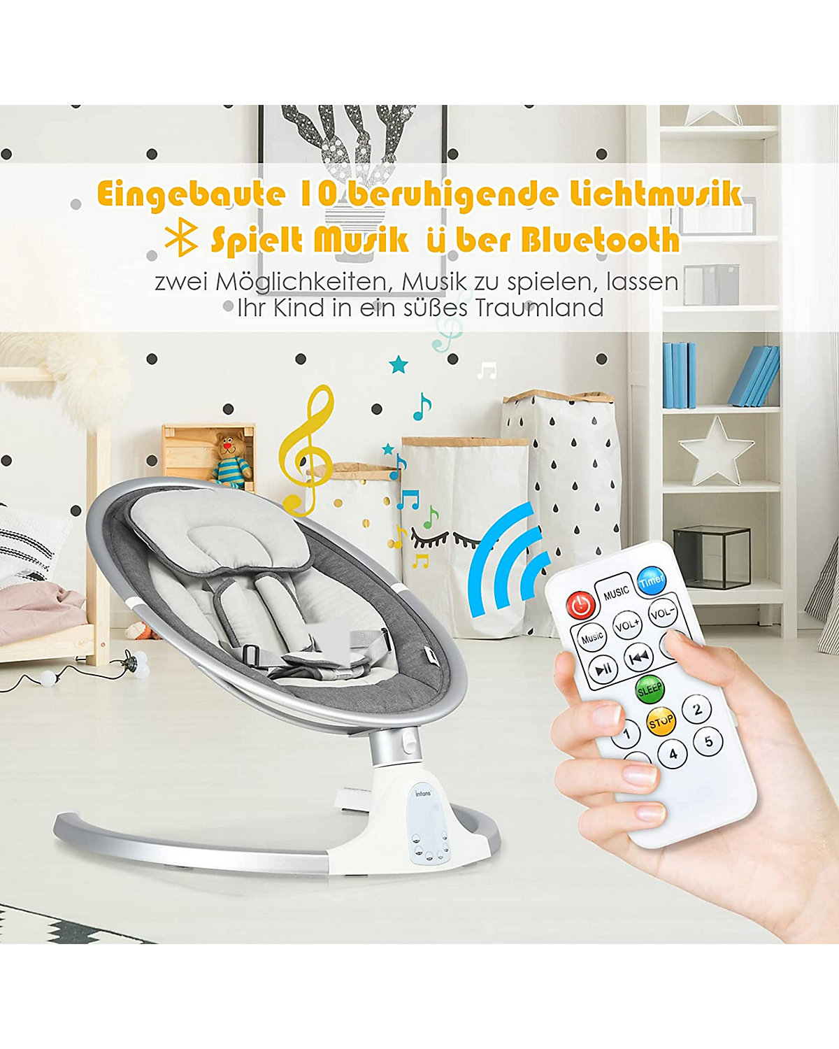 Babywippe 5-fach einstellbar mit Fernbedienung