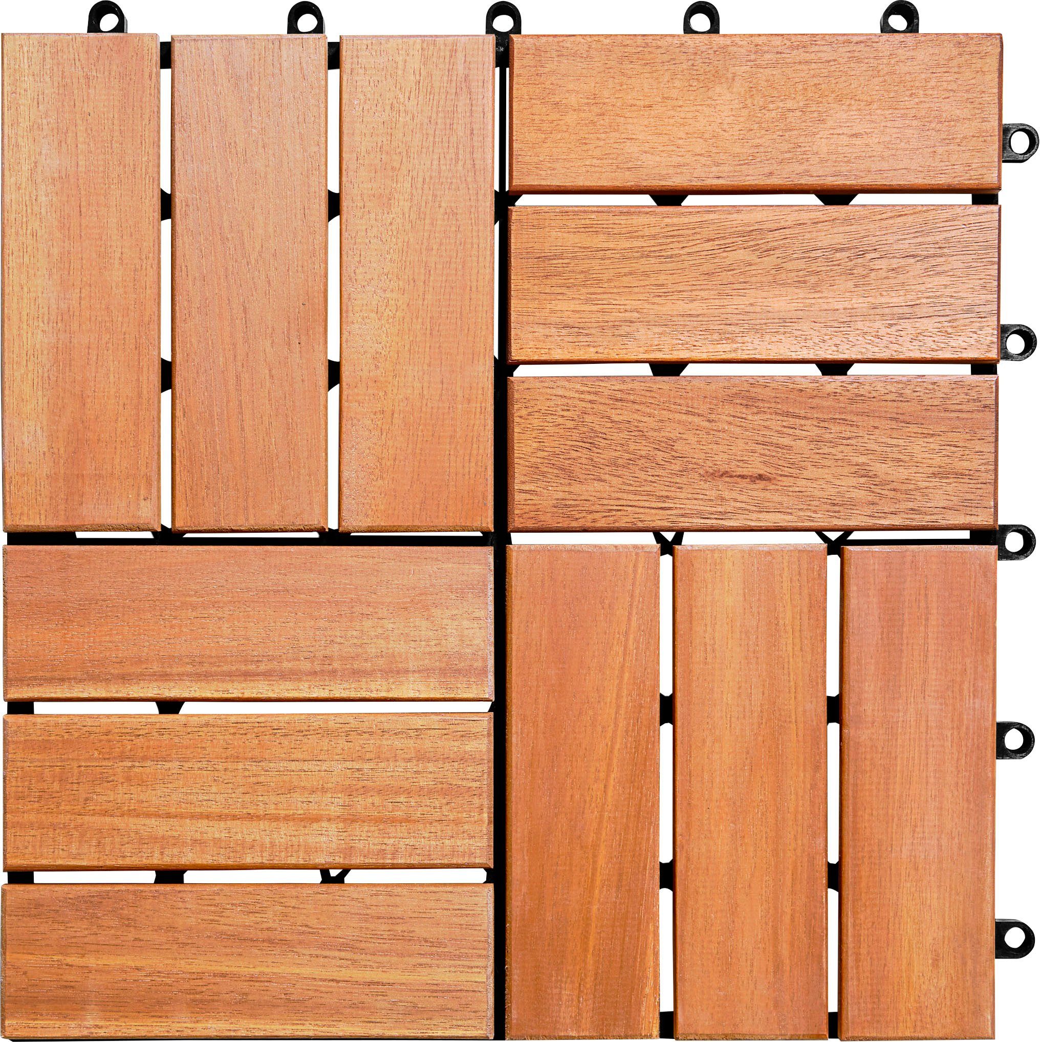 Gartenfreude Holzfliesen, Set, 10 St., 0,9 m², Akazienholz, wetterfest, mit Klickfunktion