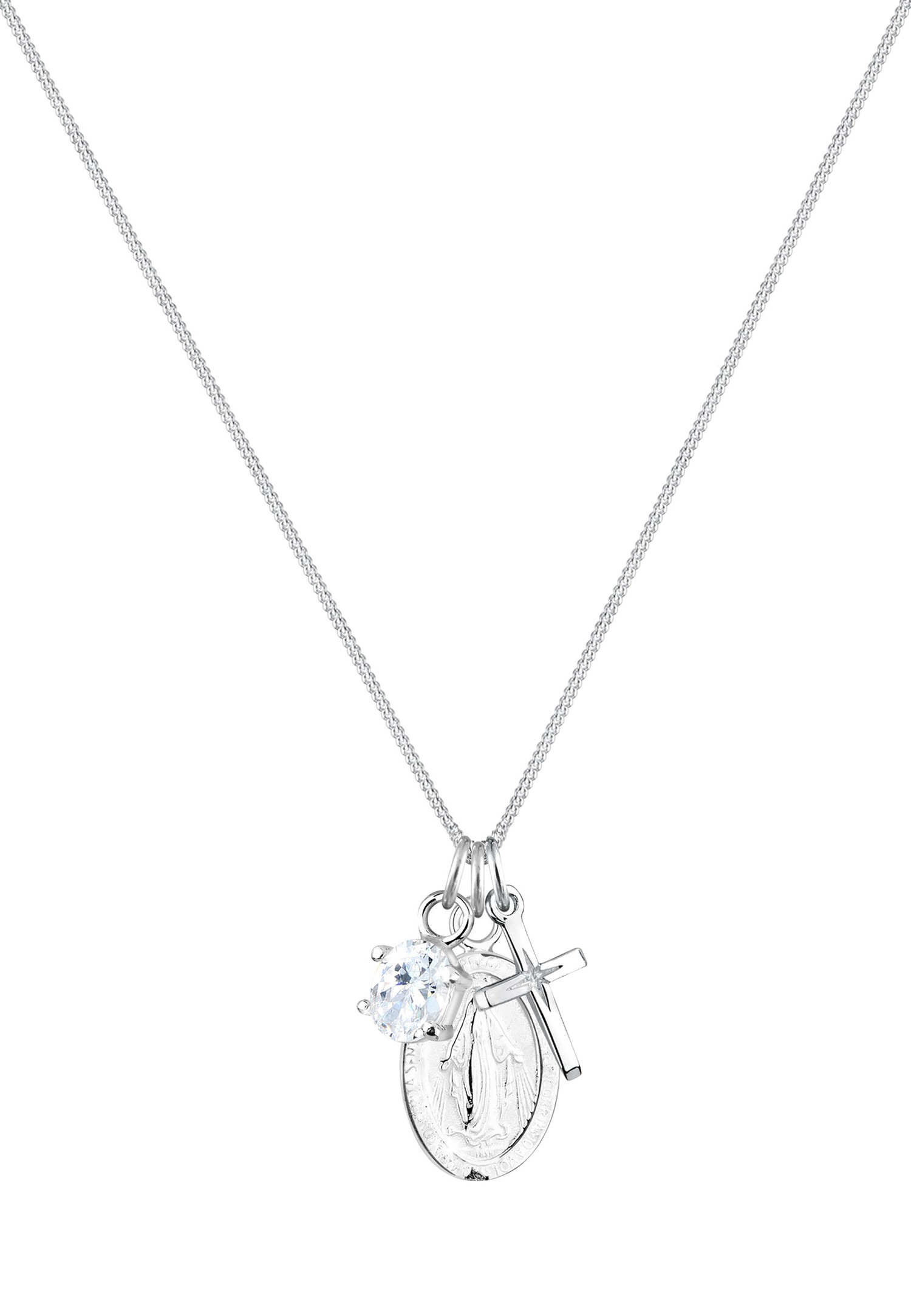 Elli Halskette Marienbild Zirkonia Kreuz 925 Sterling Silber