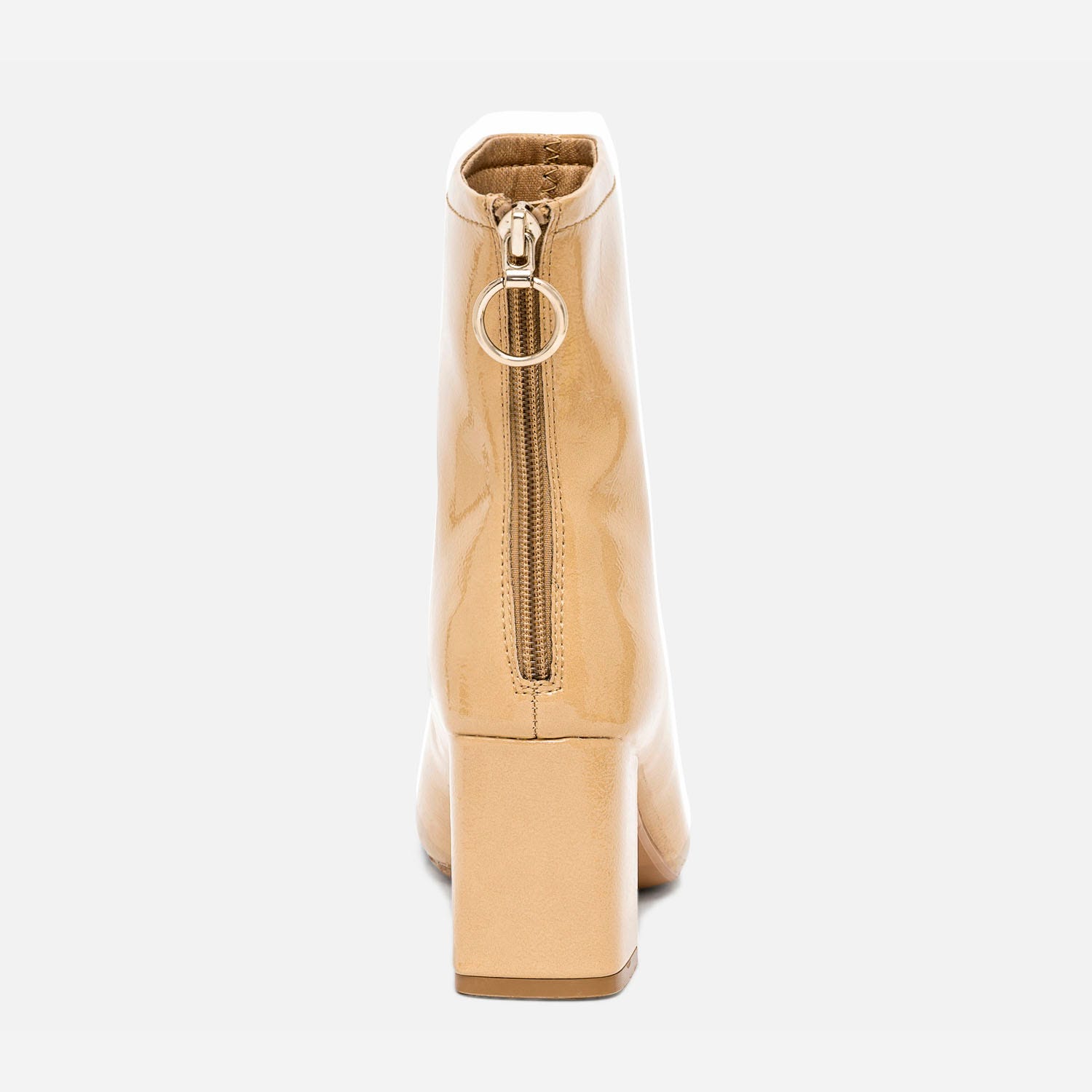Boots camel verni à zip arrière