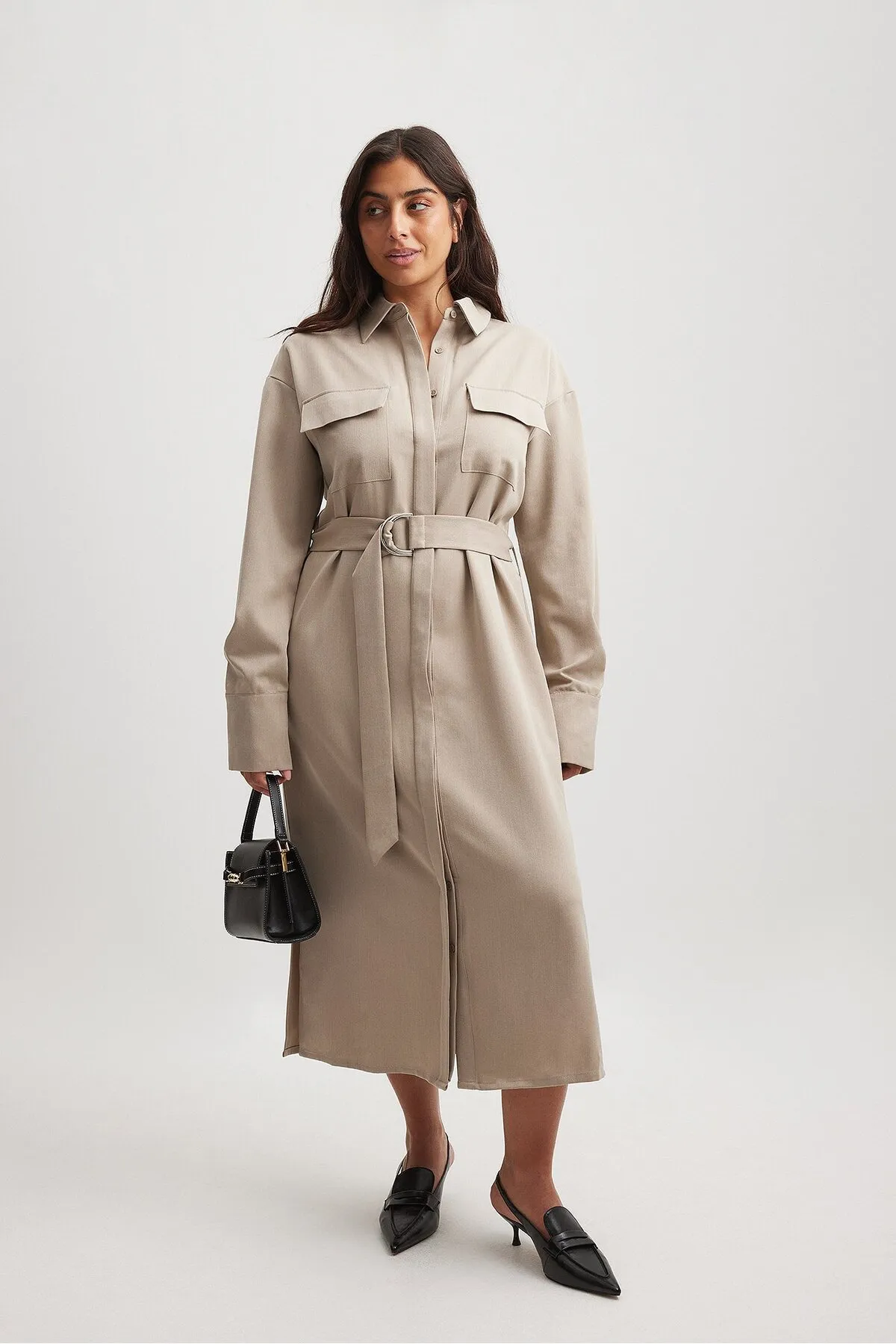 NA-KD  Midi-Hemdkleid mit Gürtel