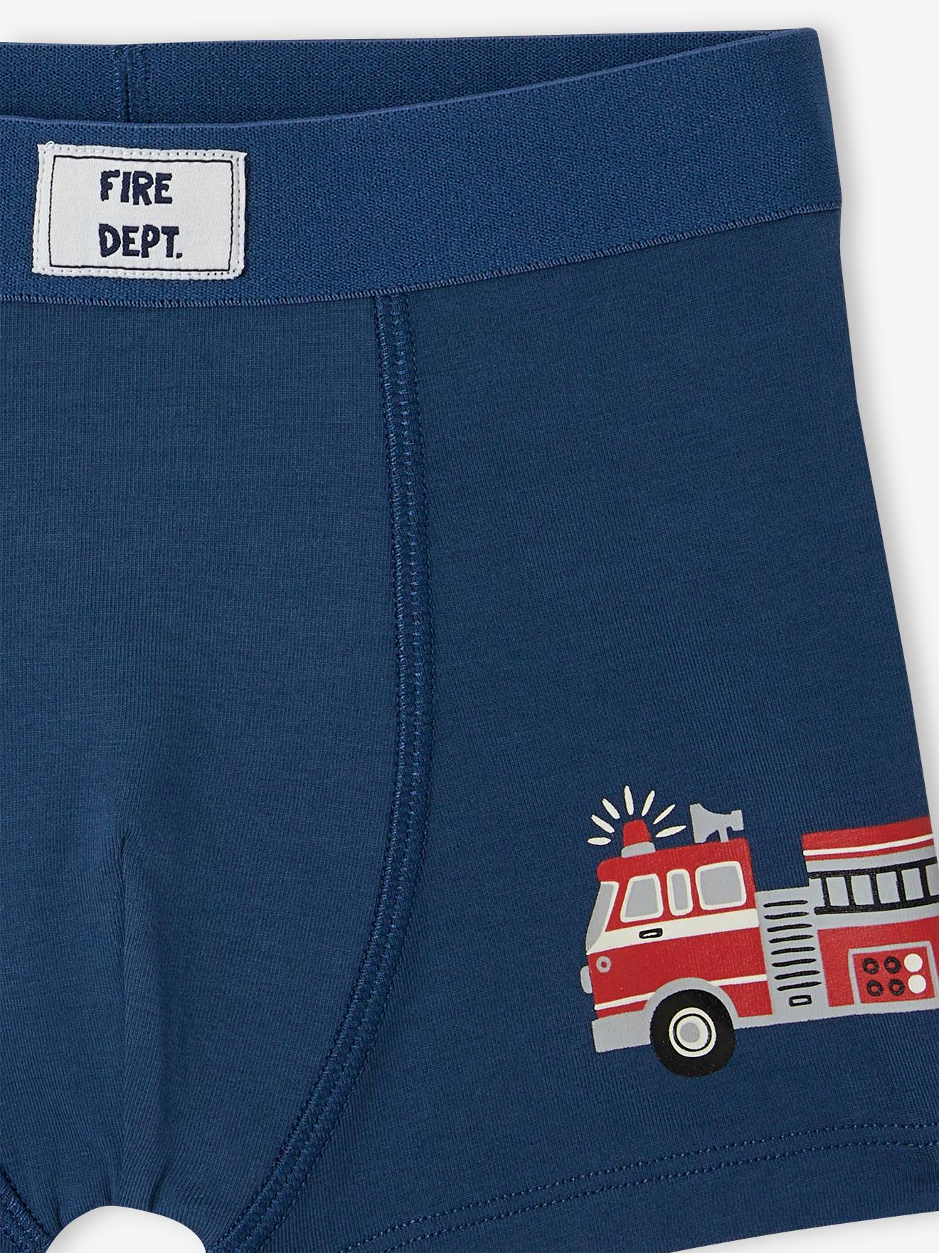 Vertbaudet 5er-Pack Jungen Boxershorts mit Bio-Baumwolle, Feuerwehr - aquamarine