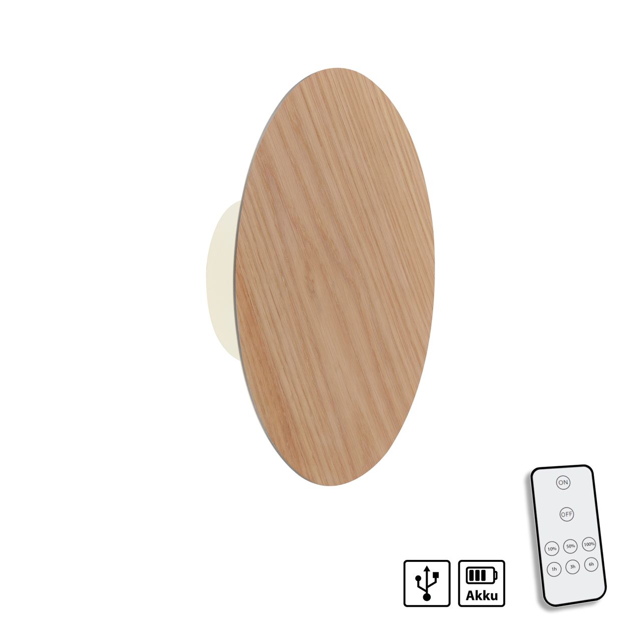 Paul Neuhaus LED Wandleuchte AKKU PUNTUA, Akkubetrieb, Klettverschluss, Holz-natur