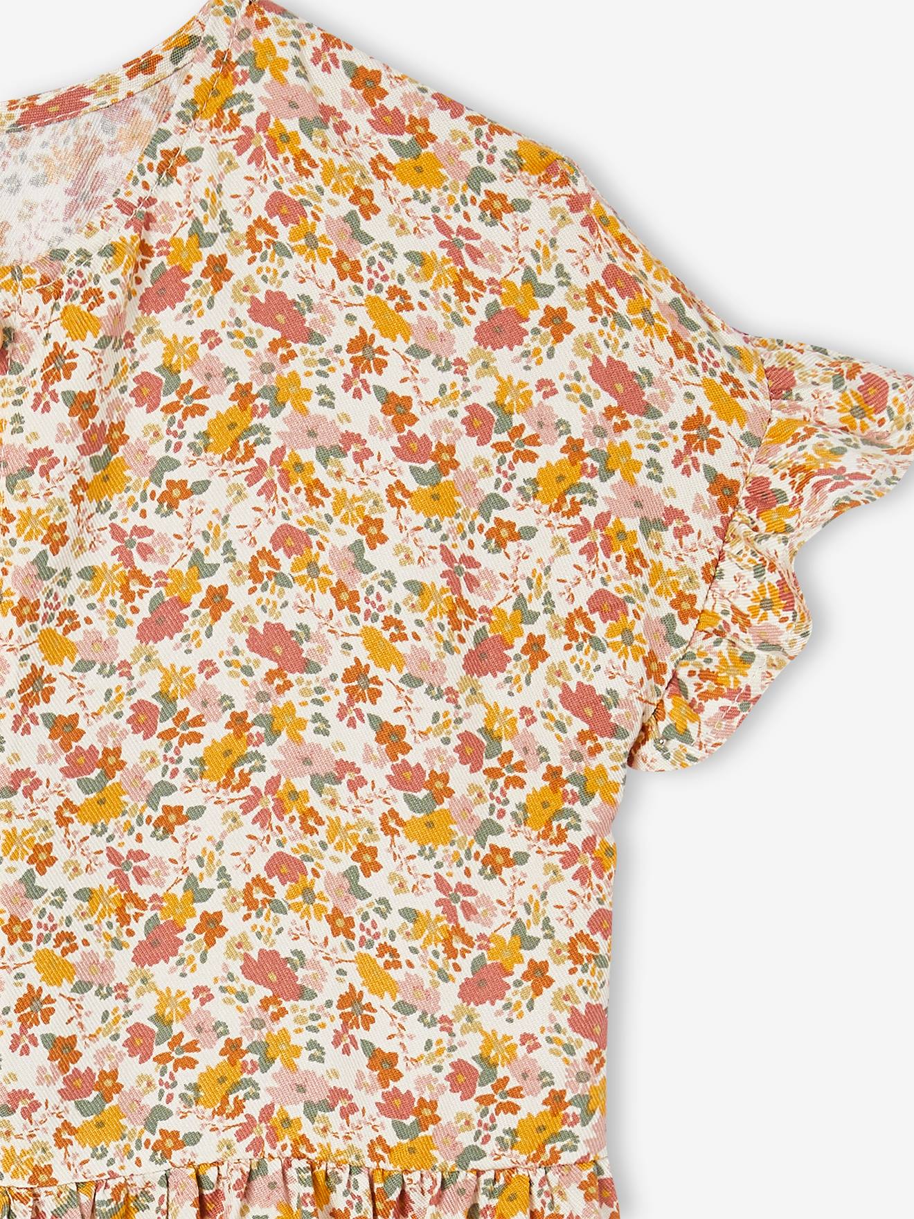 Vertbaudet Mädchen Kleid, Blumen Oeko-Tex - marine