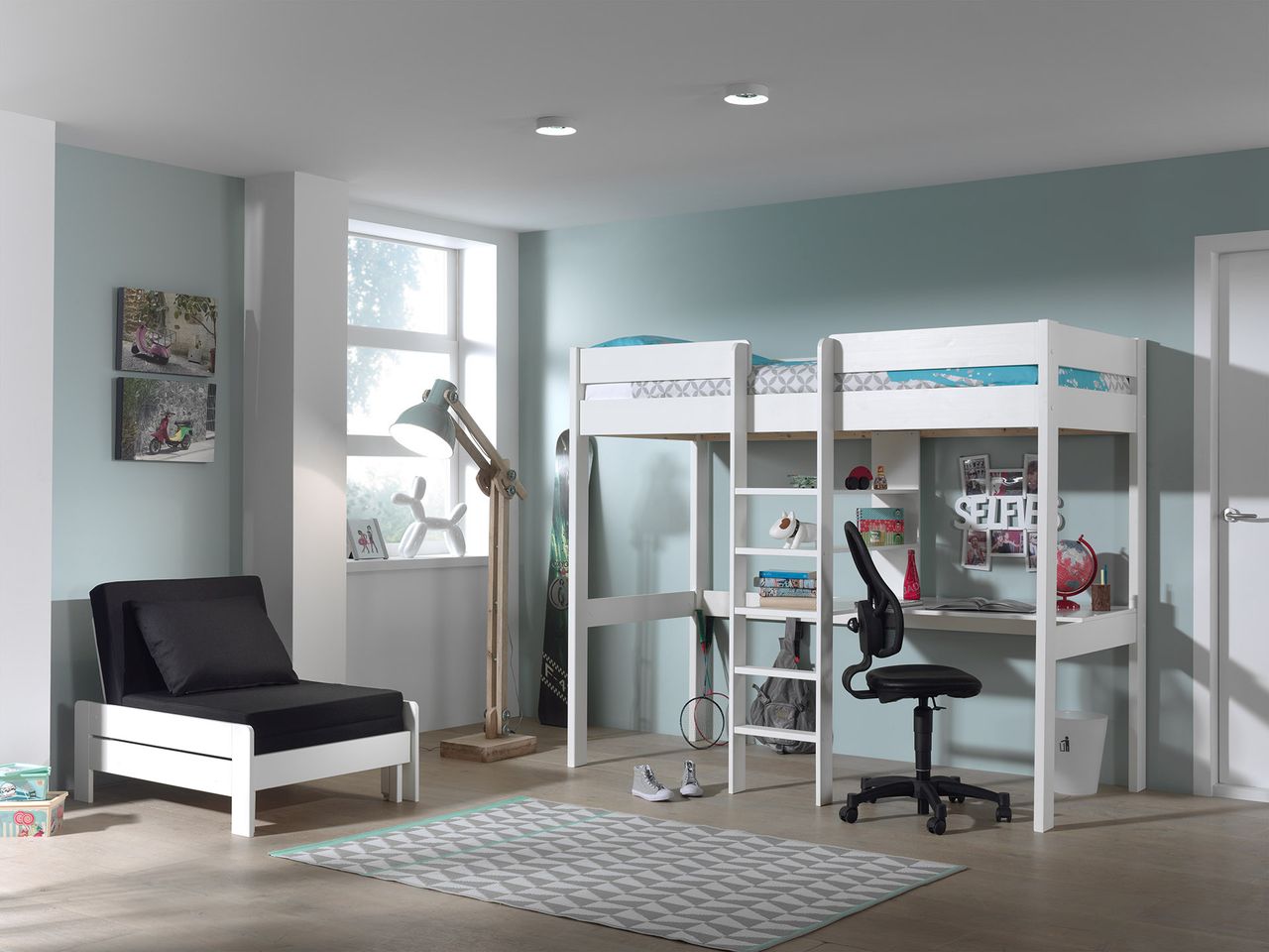 VIPACK Hochbett Pino mit Schreibplatte und Sesselbett