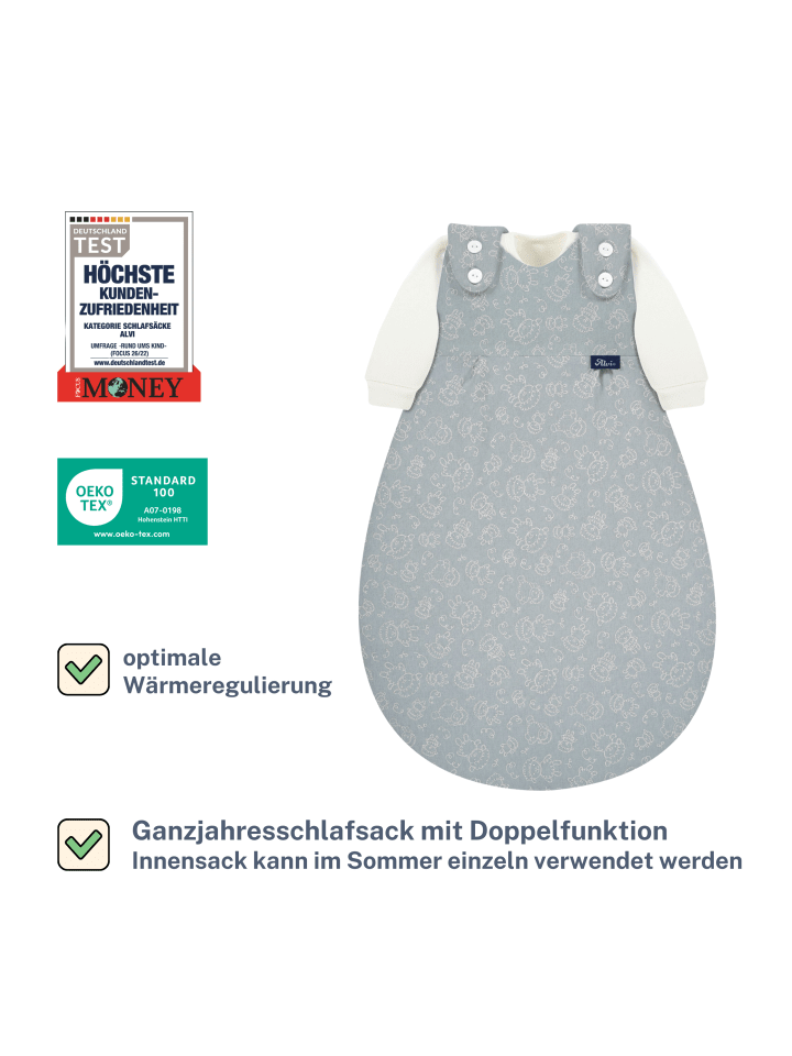 Alvi Schlafsack Baby Mäxchen 3tlg. Exclusiv in Schäfchen Puderblau günstig kaufen