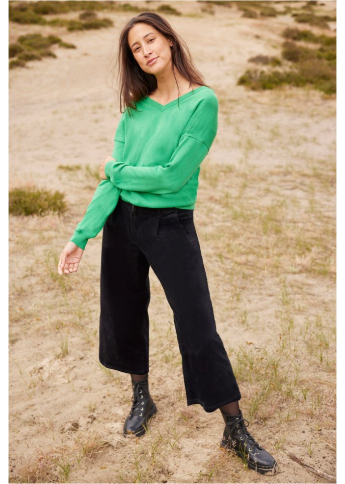 Weite Stretchcord-Culotte mit High-Waist-Bequembund, 7/8-Länge