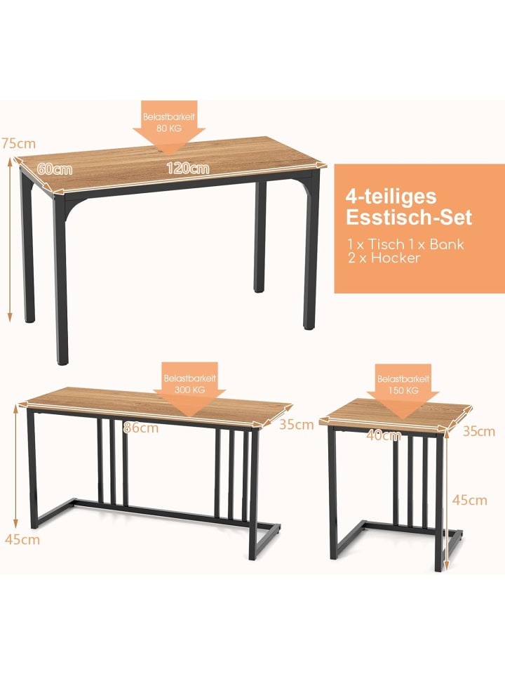 COSTWAY Esstisch 4er Set in Hellbraun günstig kaufen onesize