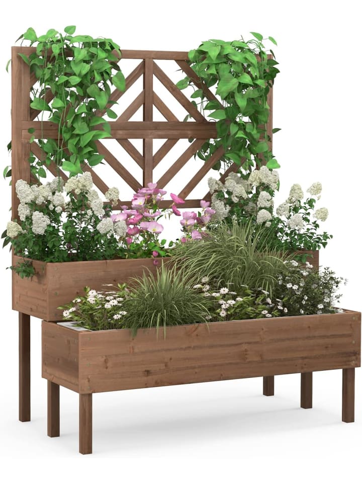 COSTWAY Blumenkasten mit Spalier in Braun günstig kaufen onesize
