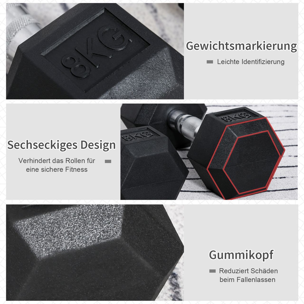 HOMCOM 2er-Set Gummi-Hantel Fitness Hantel Kurzhantel für Trainingsraum schwarz 8 KG