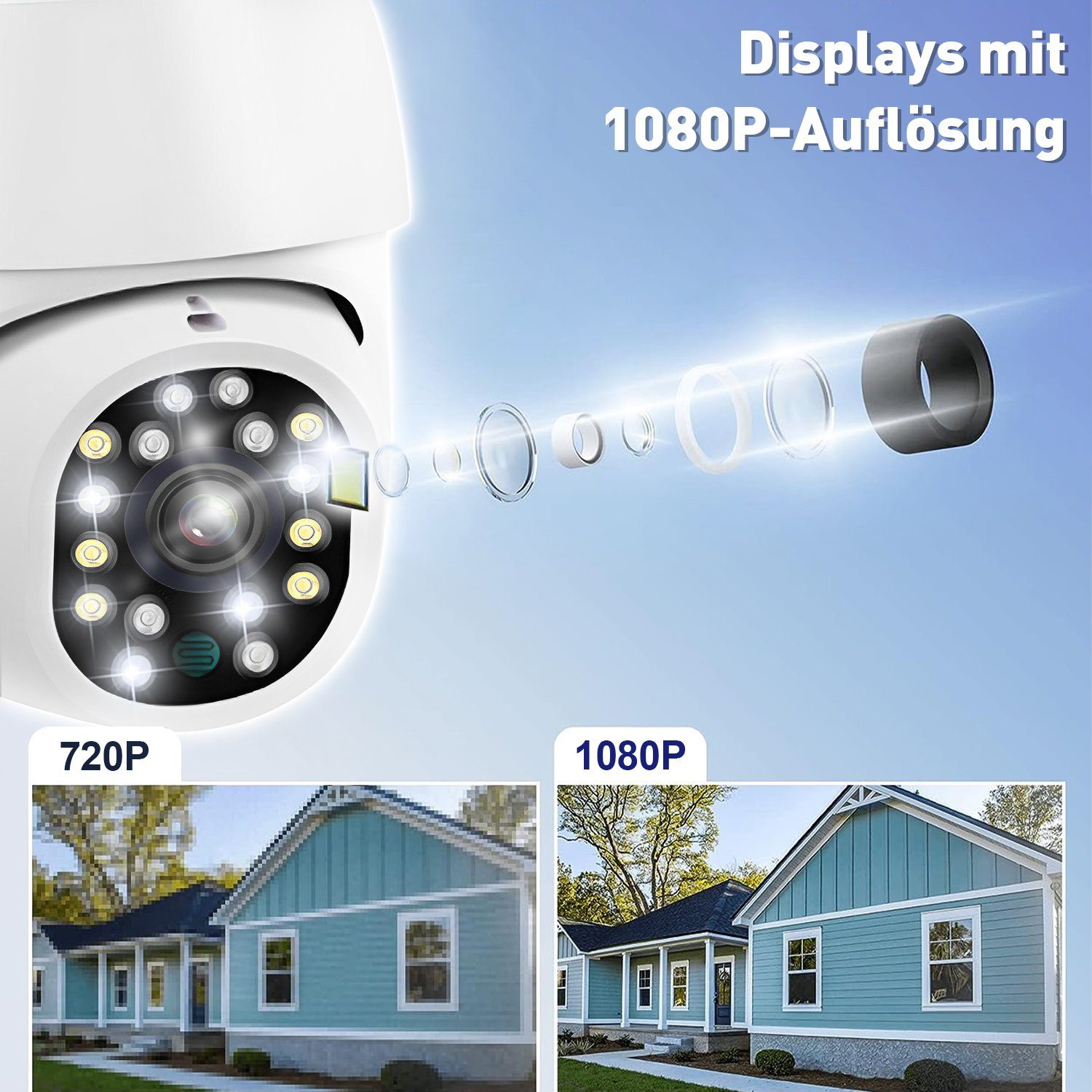 Kpaloft 5G-Dualband-WLAN Überwachungskamera (für Innen/Außen, FHD 1080P Kamera, 320°/90° verstellbar, Nachtsicht, Bewegungserkennung, APP, Zwei-Wege-Audio, Ton- und Lichtwarnung, für Wohnzimmer/Hof/Lager/Bauernhof/Garten)