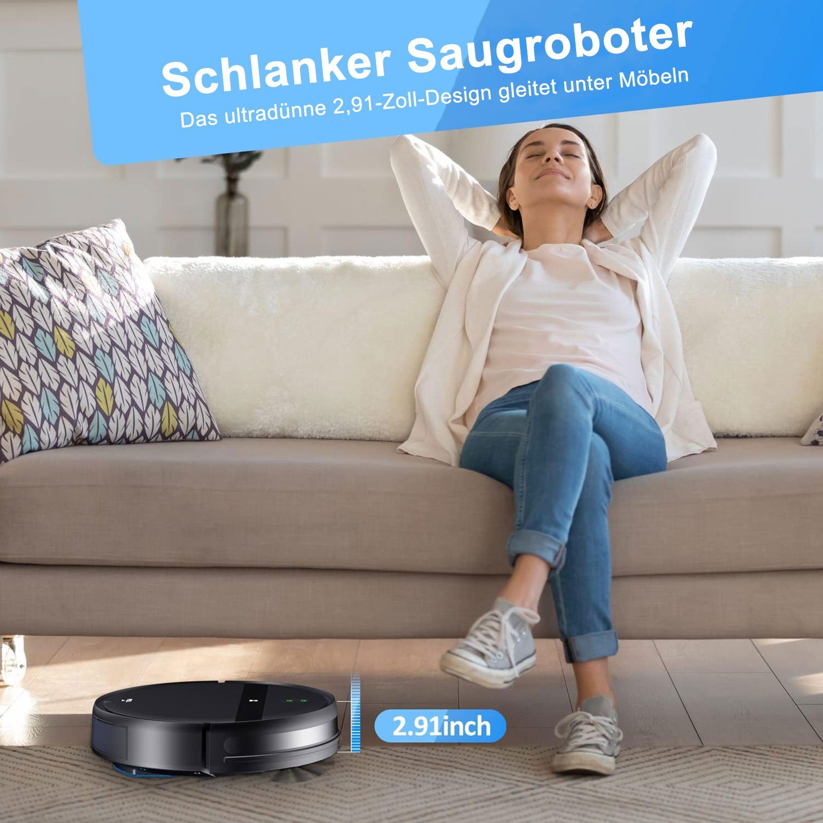 REDOM Nass-Trocken-Saugroboter Staubsauger Roboter Saugroboter Roboterstaubsauger 2in1 Selbstaufladen, Starke 1400 Pa mit Wischfunktion WLAN für Tierhaare Teppich Hartboden