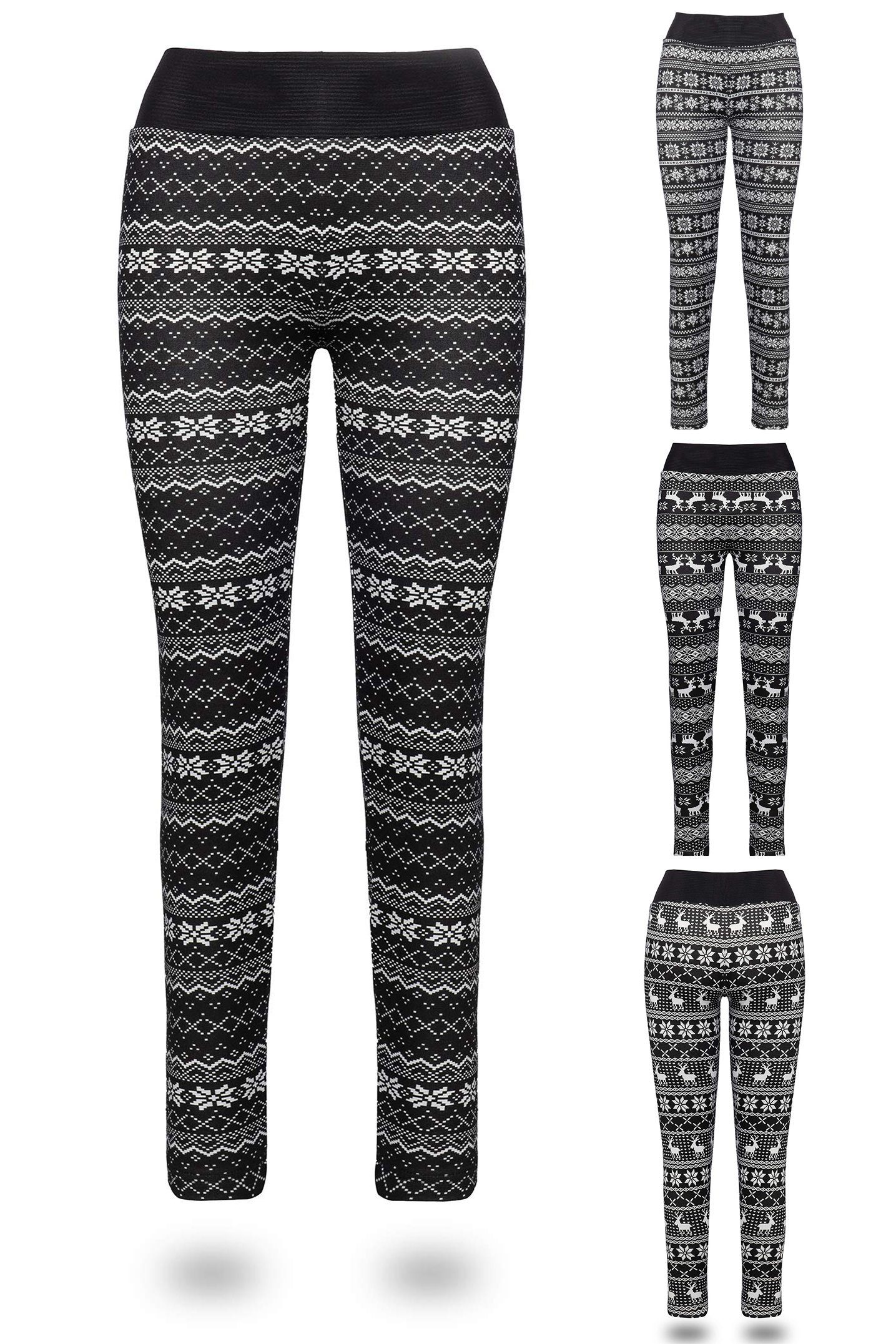 Kendindza Collection Thermoleggings Damen Winter gefüttert warm Innenfleece Winterhose Weihnachten High-Waist Thermoleggings