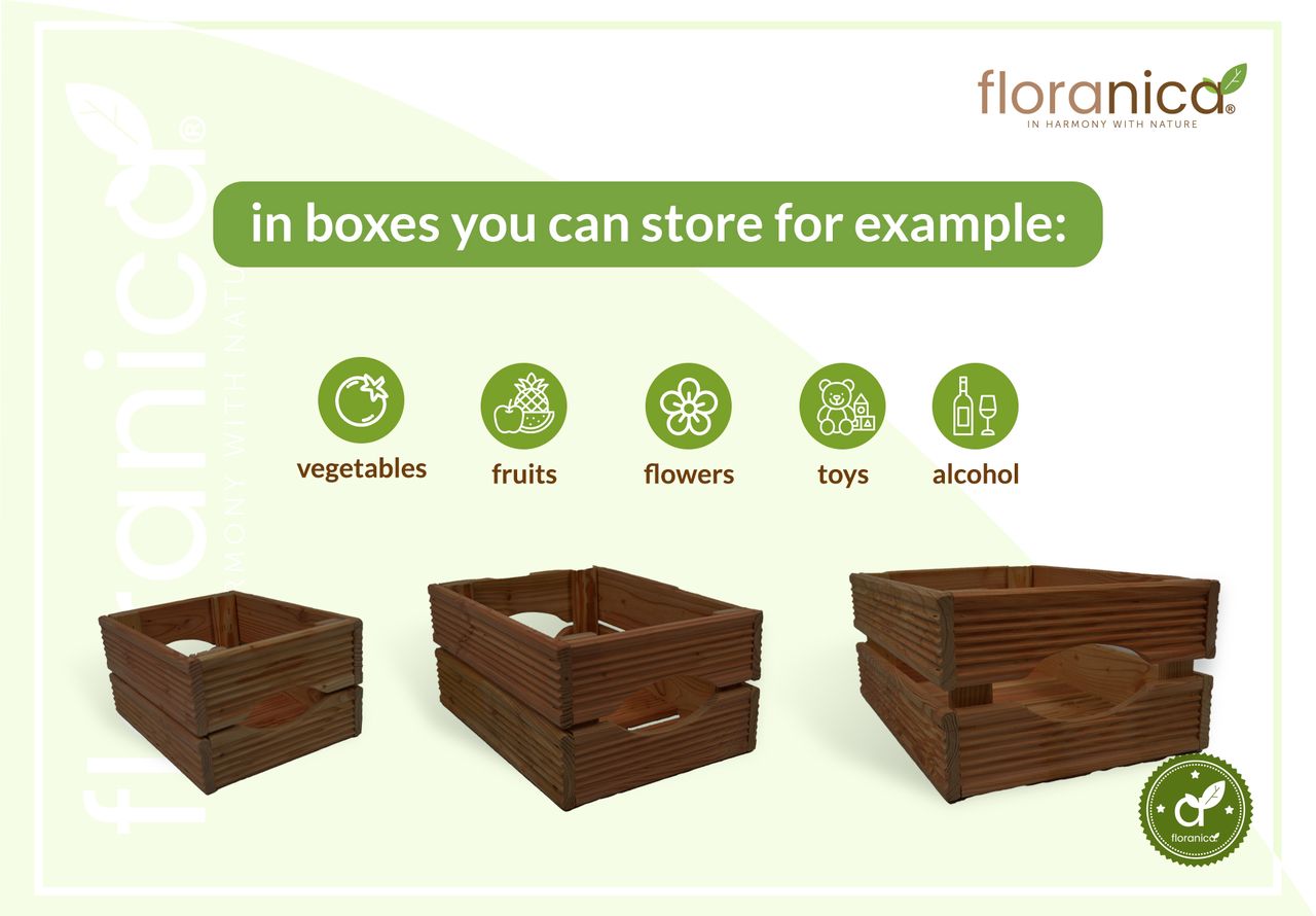 Pemicont Floranica Holzkiste Lärche Braun 3er Set Gartendeko Aufbewahrungsboxen Obstkisten Blumentopf Holz Kiste Spielzeugkiste