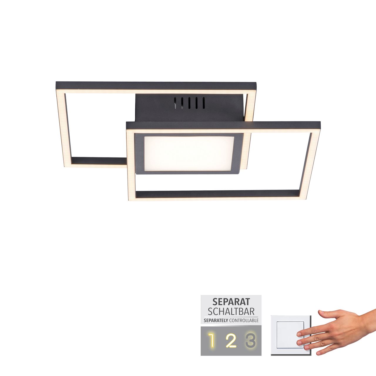 JUST LIGHT LED Deckenleuchte ASMIN, separat steuerbar, IP20, Schwarz