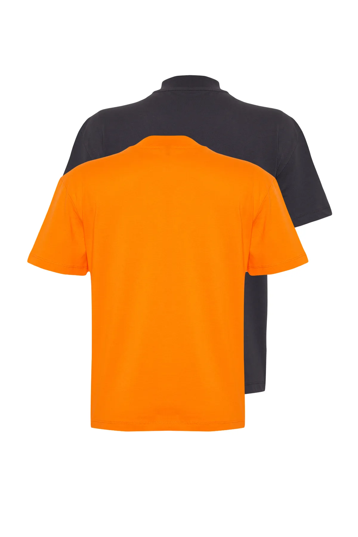 Trendyol Collection  Anthrazit-Orange 2er-Pack Basic-Strick-T-Shirt mit Stehkragen TWOSS20TS1500