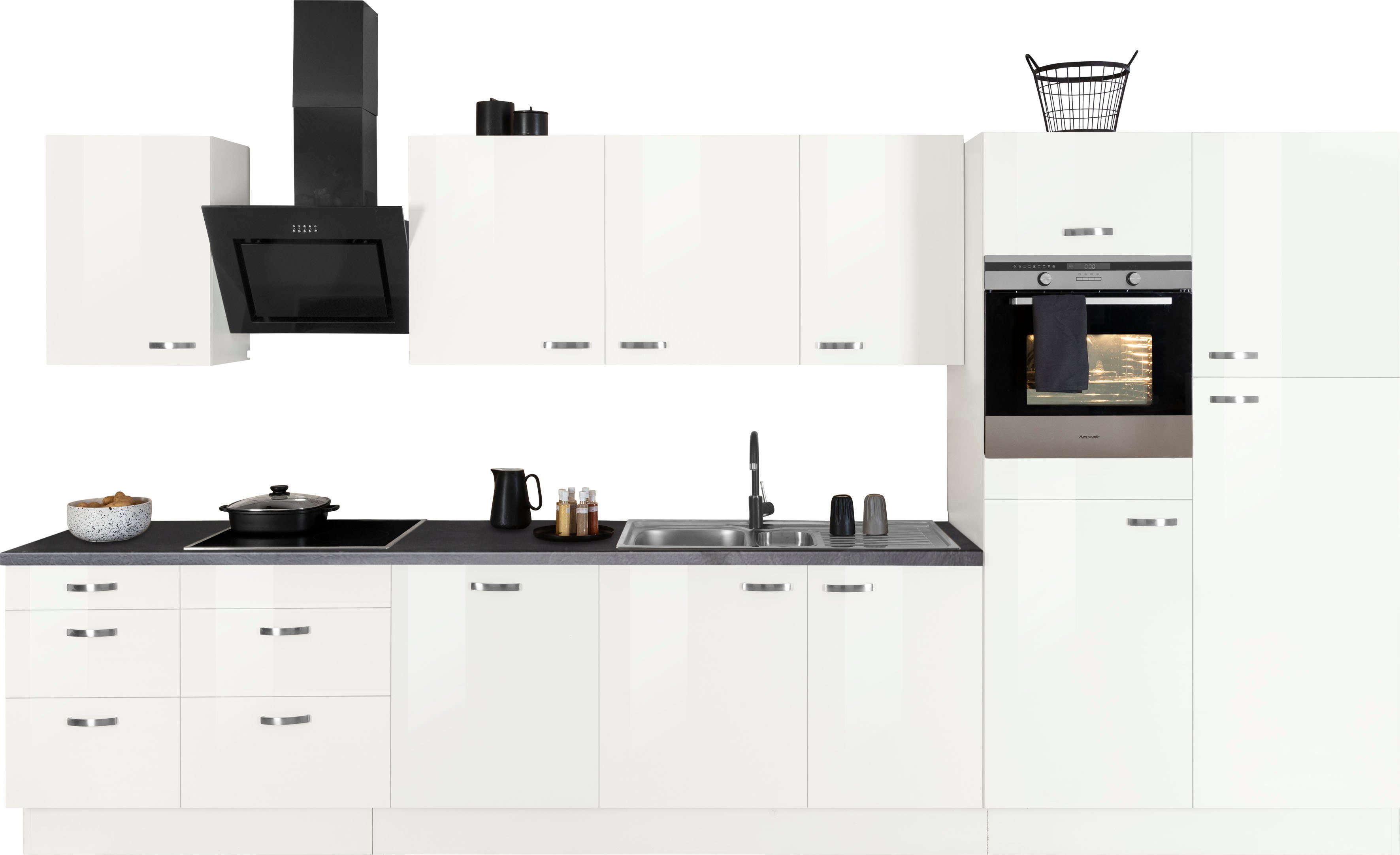 OPTIFIT Küchenzeile Cara, Breite 400 cm, mit HANSEATIC-E-Geräten, Induktions-Kochfeld, Soft-Close-Funktion