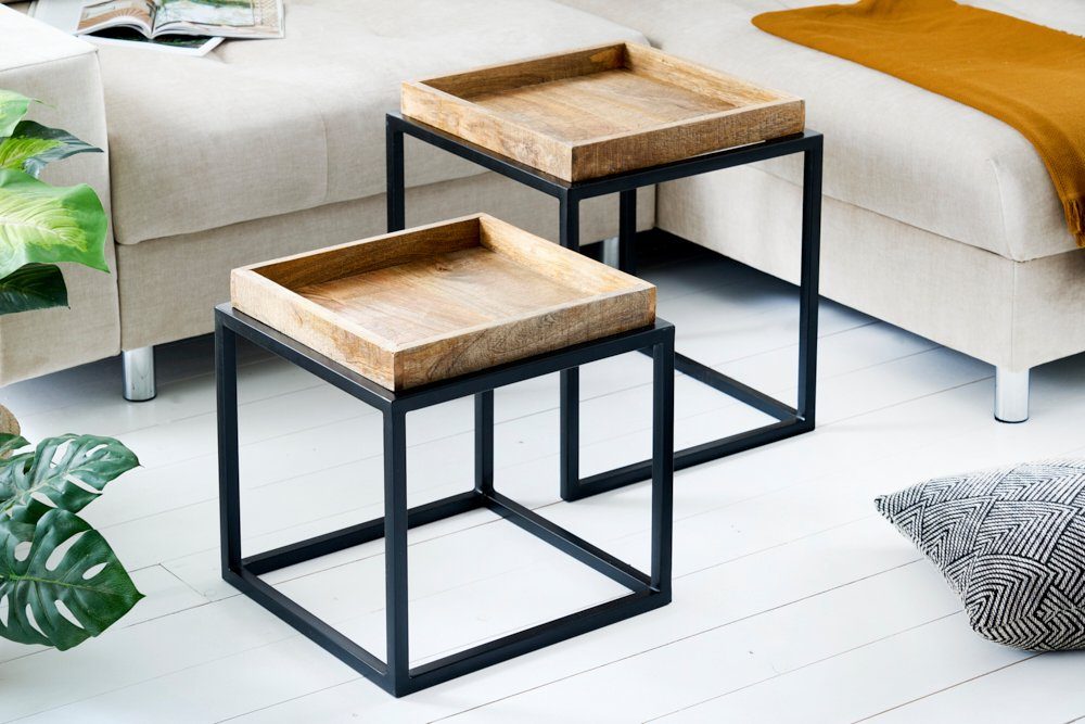 riess-ambiente Beistelltisch SERVITEUR 45cm natur / schwarz (Set, 2-St), Wohnzimmer · Massivholz · Metall · Industrial