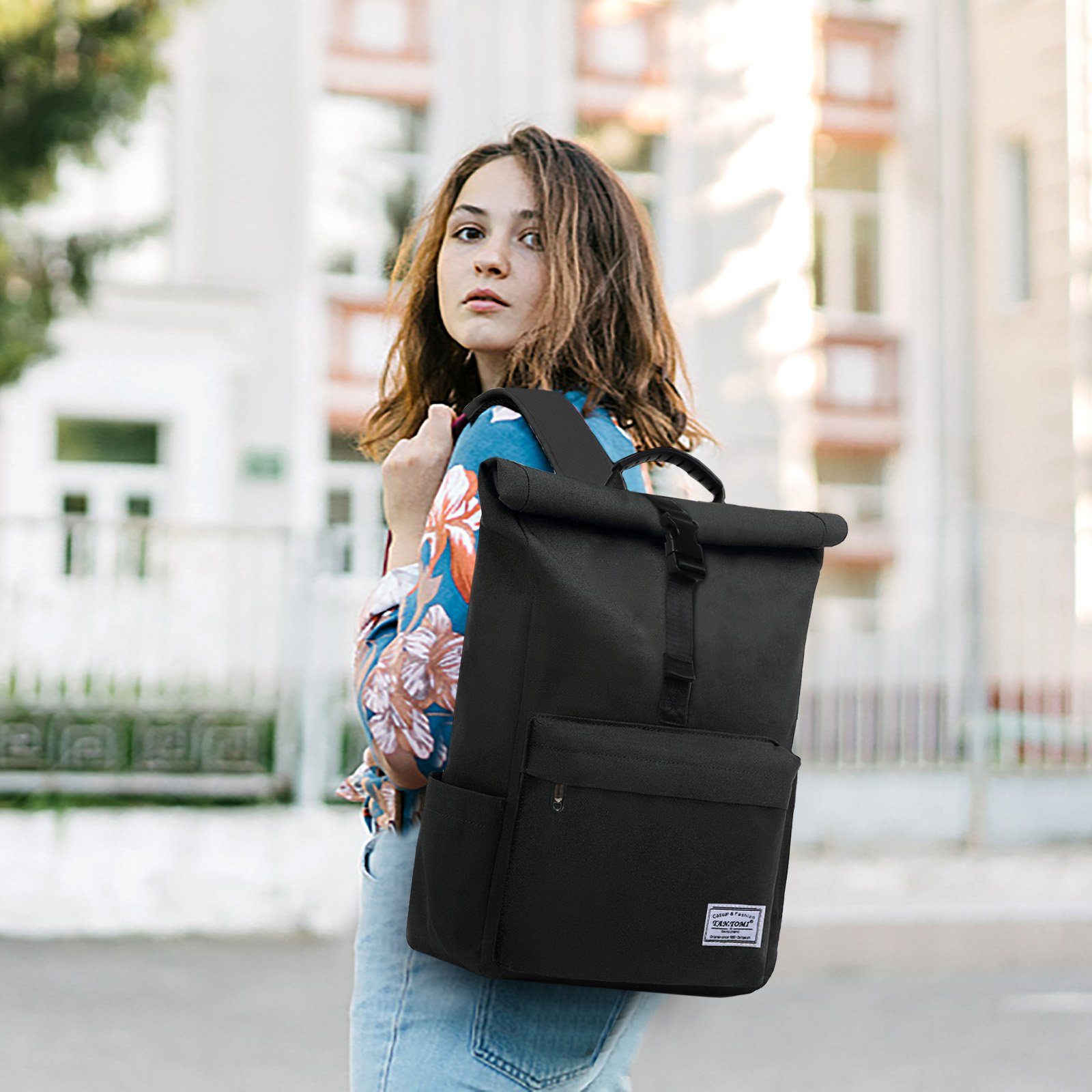 TAN.TOMI Cityrucksack Rucksack Damen Herren Tagesrucksack mit Laptopfach, Modern Rolltop Rucksack Daypack, Wasserdichter